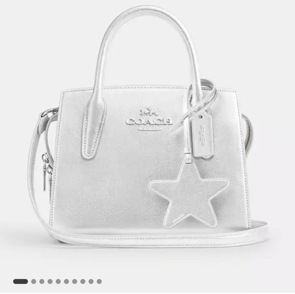Coach Andrea Carryall Handbag Crossbody Silver/Lt Silver Pearlized Leather CW024